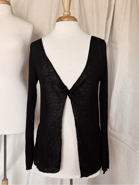 Foreign Exchange Black Knot-Front Sheer Long Sleeve Top